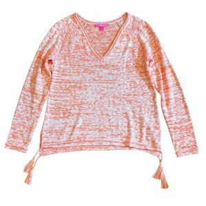 Lilly Pulitzer Cantaloupe Orange Marl Jody V-Neck TasselSweater Size Large